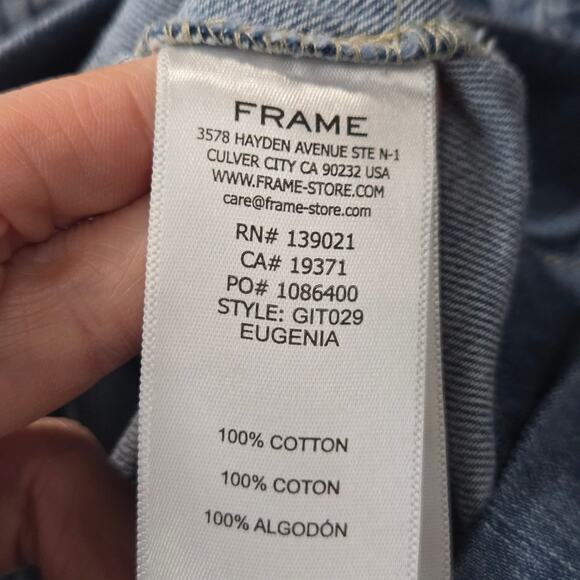 Frame Gillian Denim Top Eugenia Blouse Ruched Puff Sleeve Button Up Blue XS - Picture 4 of 7